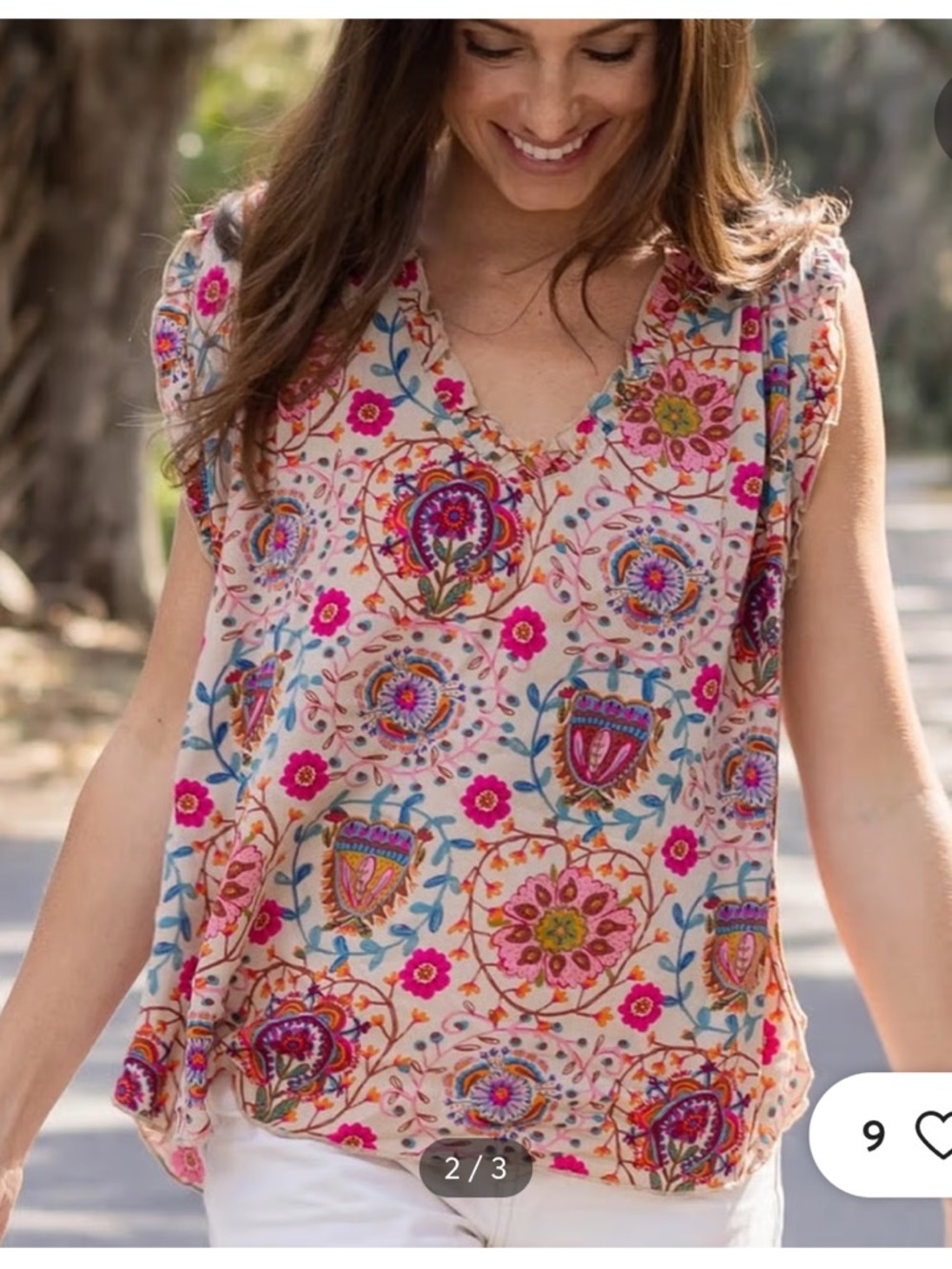 NATURAL LIFE Pink Floral Embroidered V-Neck Camisole